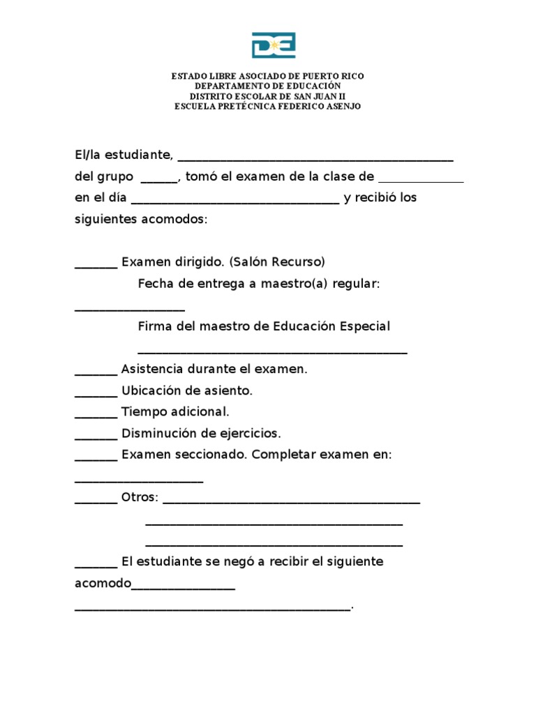 Acomodos Razonables en Exámenes Educativos | PDF