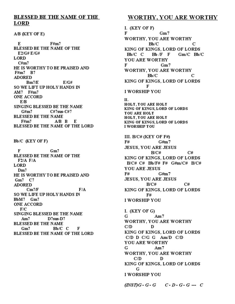 Blessed Be The Name Of The Lord Chords E