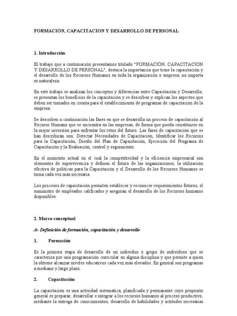 Formación, Capacitacion y Desarrollo de Personal | PDF | Recursos ...
