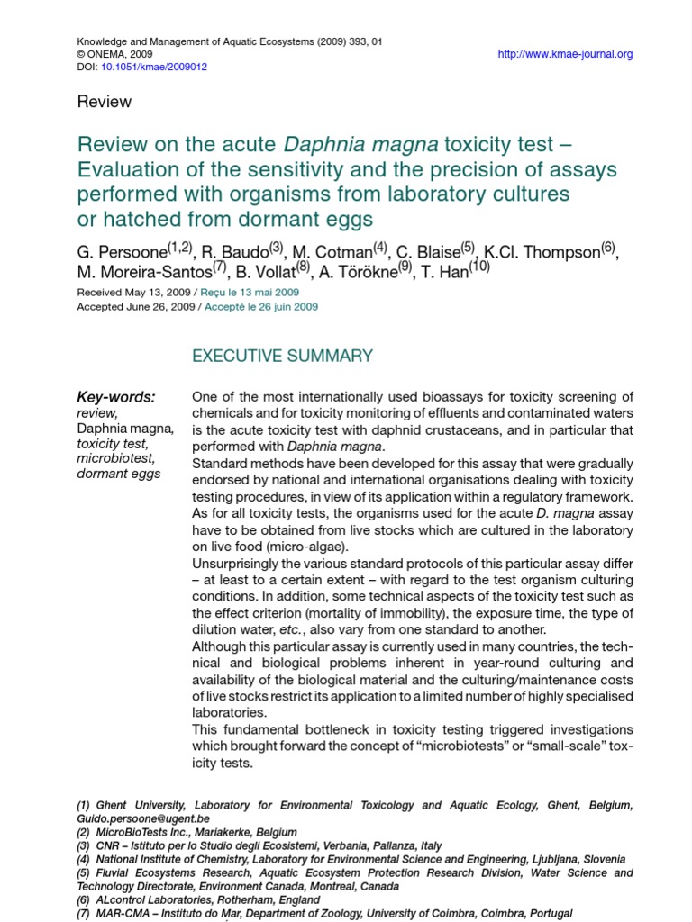 2009, Review On The Acute Daphnia Magna Toxicity Test - Evaluation of ...