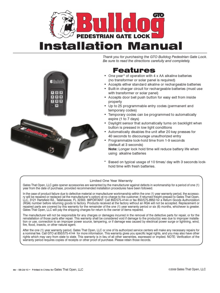 Pedestrian Gate Lock Pool Gate Lock FM145 Manual Bulldog PDF Lock (Security Device