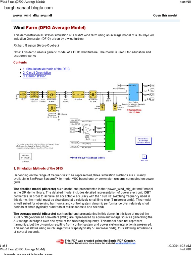 Wind Farm (DFIG Average Model) | PDF | Wind Power | Electric Generator