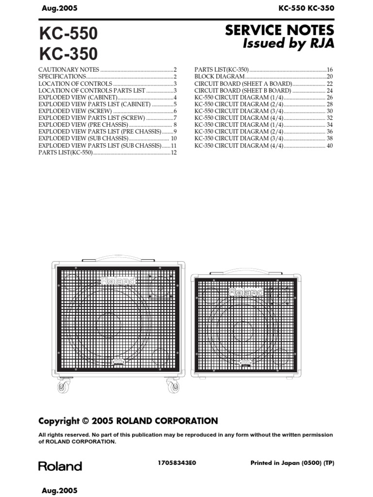 Roland KC-350 Parts List Despiece | Operational Amplifier | Amplifier