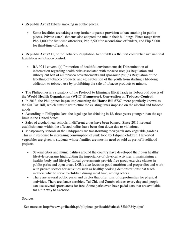 Republic Act 9211 Physical Exercise Smoking