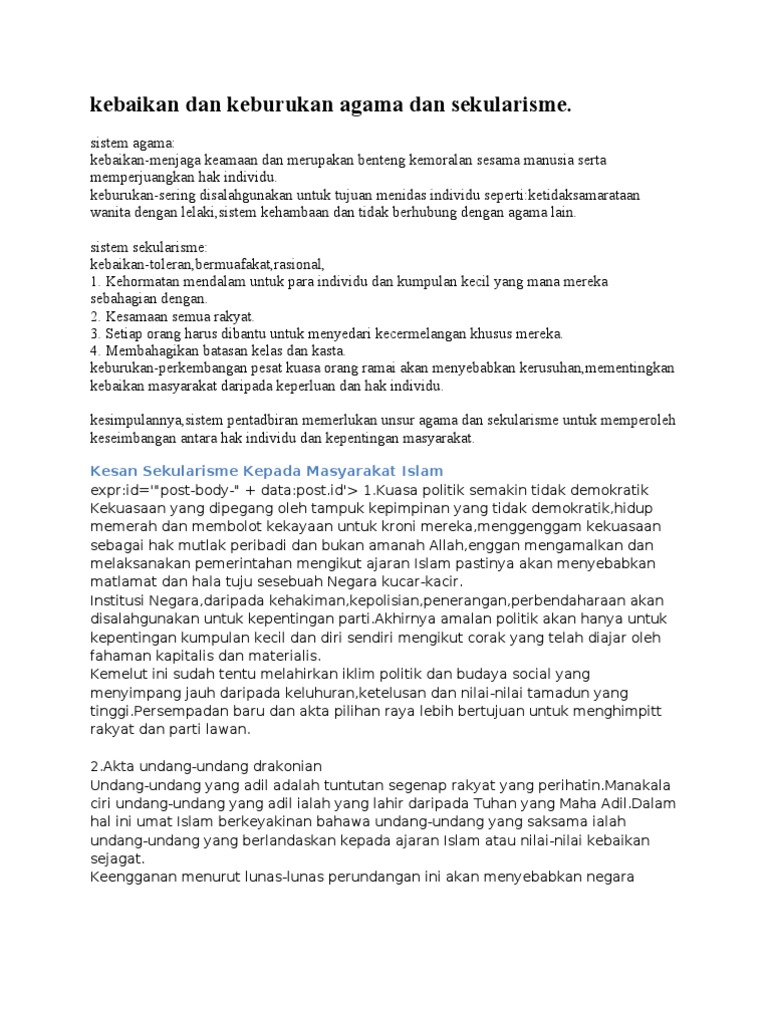 Kebaikan Dan Keburukansekularisme