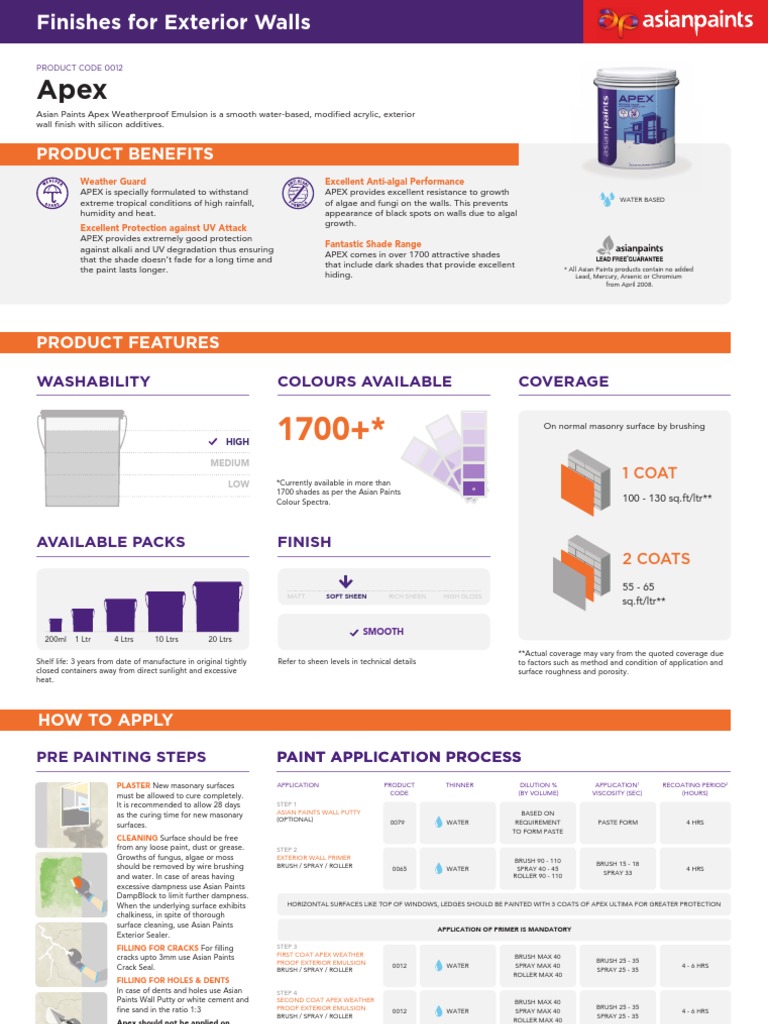 Asian Paints Apex Weatherproof Emulsion PDF Paint Manmade Materials