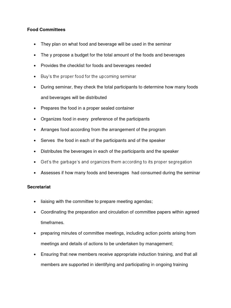Food Committee Roles and Responsibilities | PDF
