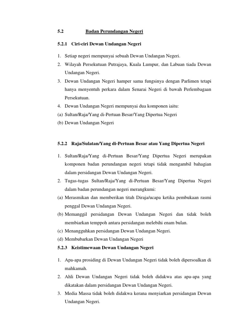 5 2 Badan Perundangan Negeri 5 2 1 Ciri Ciri Dewan Undangan Negeri Pdf