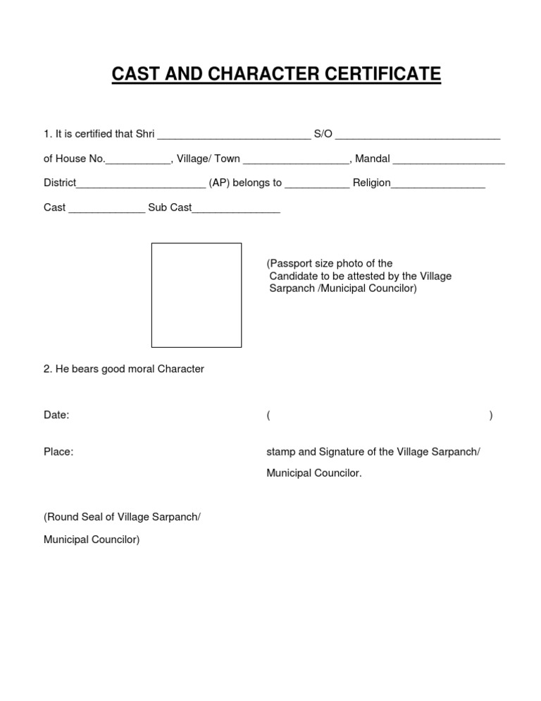 Cast and Character Certificate Format | PDF | Government And Personhood ...