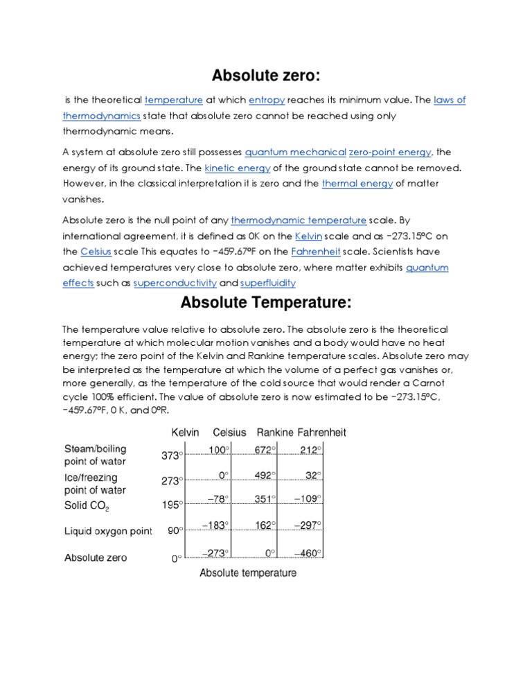 Absolute Zero:: Temperature Entropy Laws of Thermodynamics | PDF ...