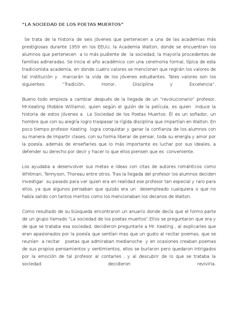 El Club de Los Poetas Muertos, PDF, Maestros