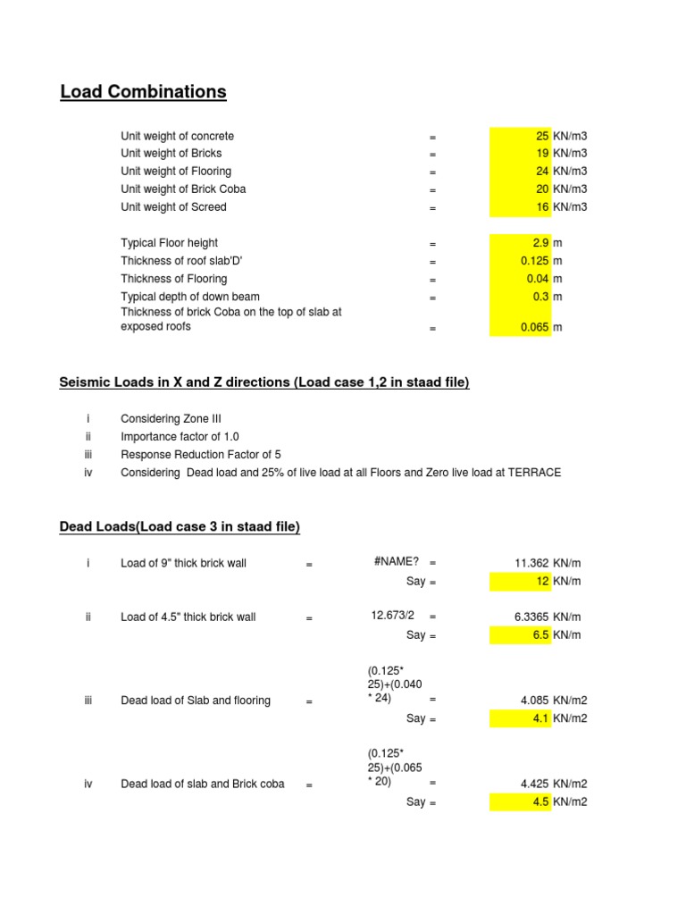 Load Combinations: Seismic Loads in X and Z Directions (Load Case 1,2 ...
