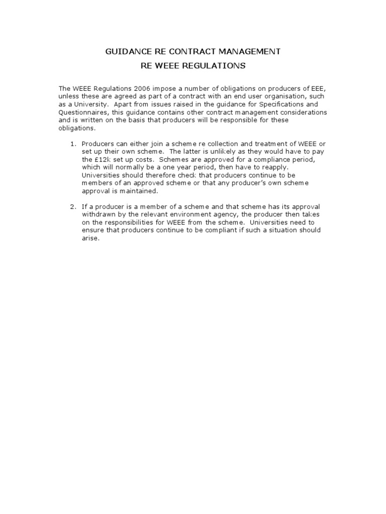 WEEE Regulations Contract Management Guide | PDF | Business | Finance ...