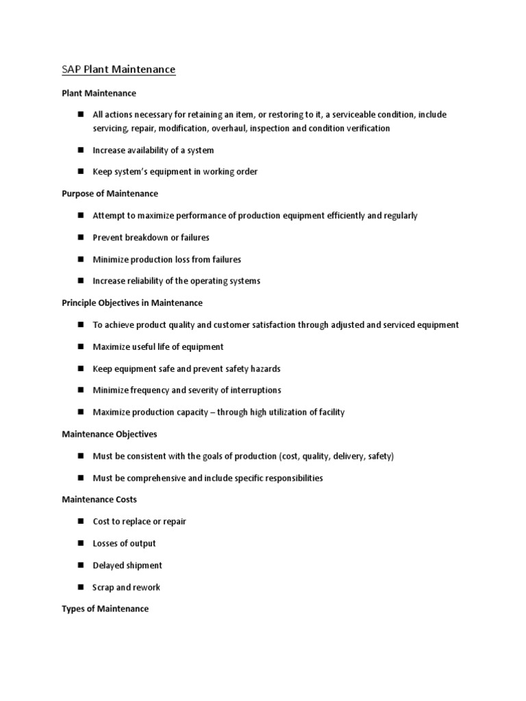 SAP Plant Maintenance Overview and Objectives | PDF | Engineering ...