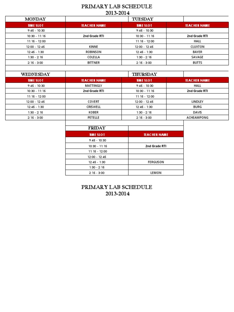 2013-2014 Primary Lab Schedule | PDF
