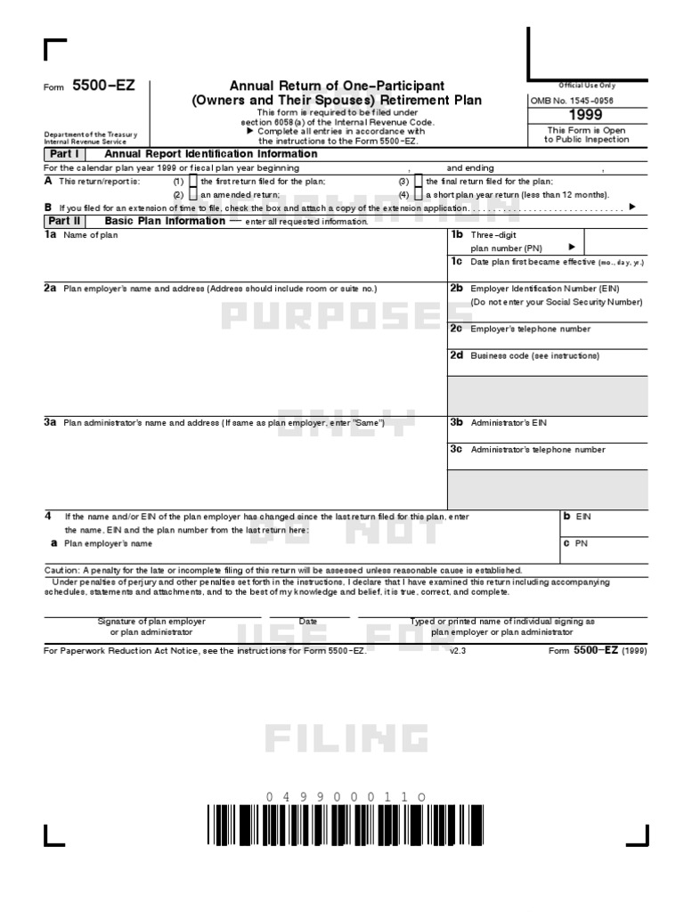 1999 Form 5500-EZ for Retirement Plans | PDF | Pension | Internal ...