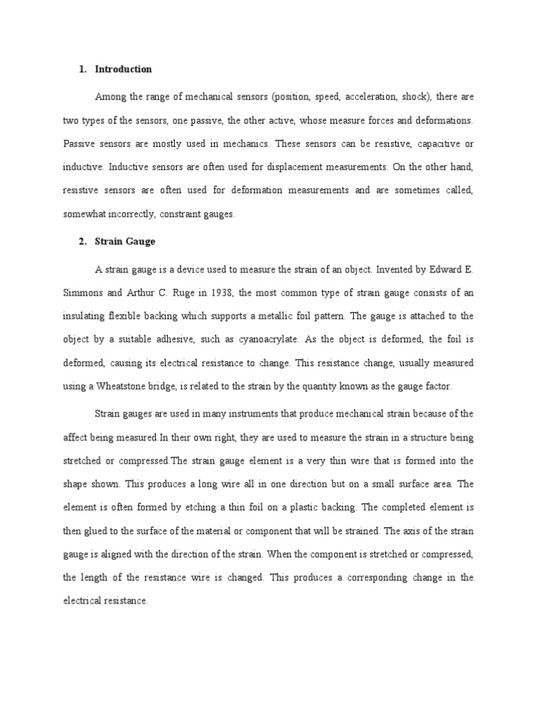 Strain Gauge Based Accelerometer | PDF | Accelerometer | Mechanical ...
