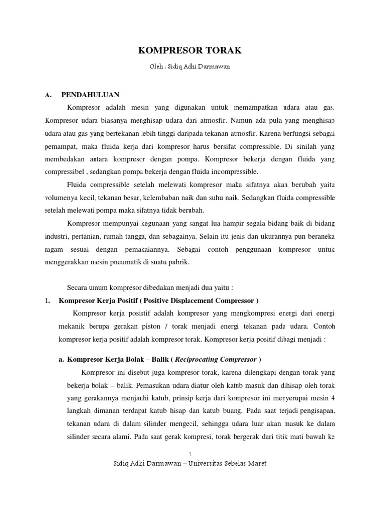 Prinsip Kerja Kompresor Torak | PDF | Teknologi & Rekayasa