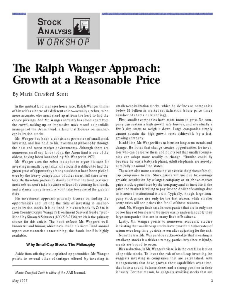 Wanger Ralph The Ralph Wanger Approach Growth at A Reasonable Price