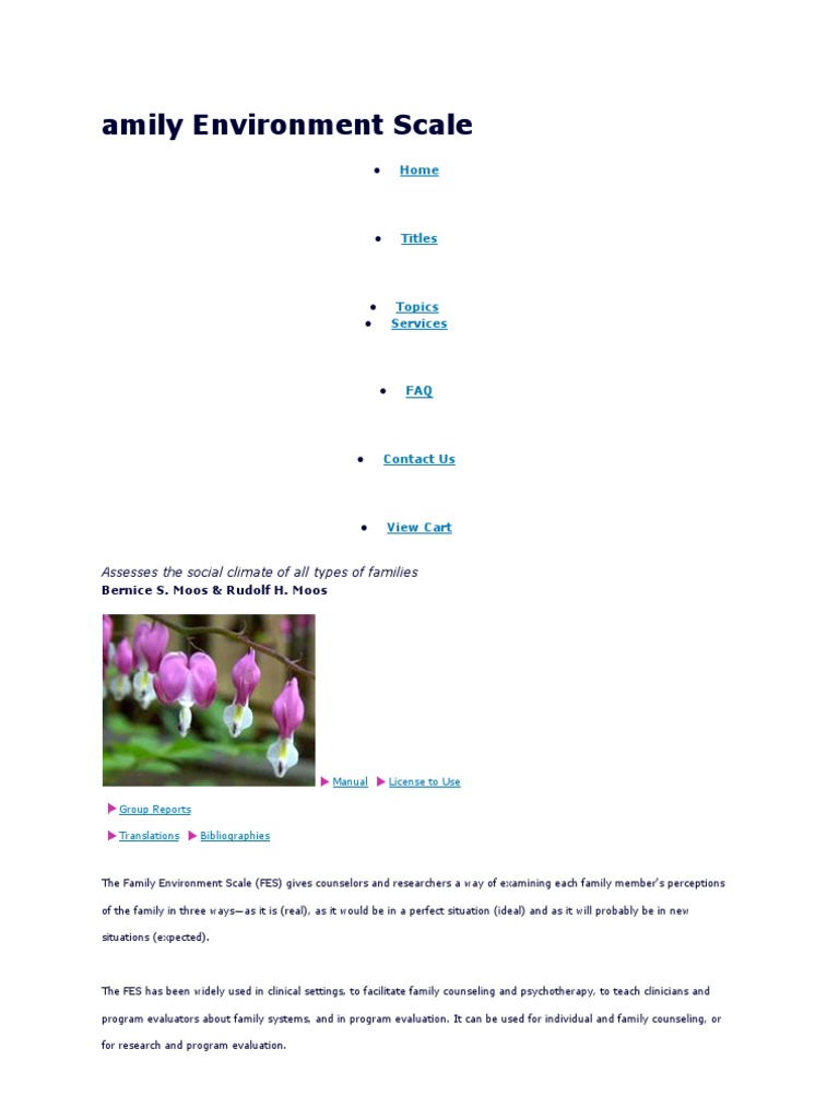 Amily Environment Scale: Assesses The Social Climate of All Types of ...