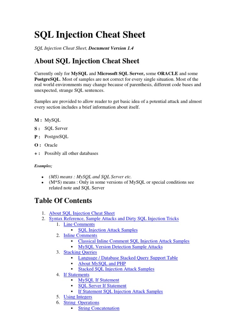 SQL Injection Cheat Sheet | PDF | Sql | Microsoft Sql Server