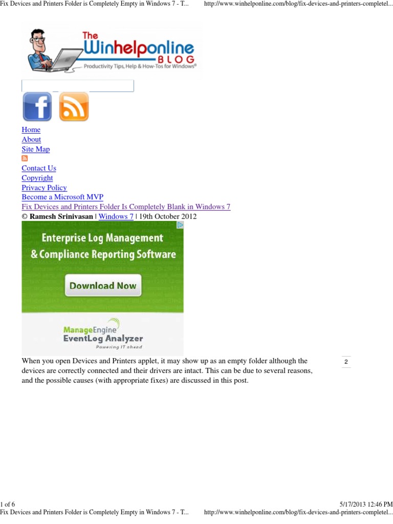 Fix Devices and Printers Folder Is Completely Empty in Windows 7 PDF