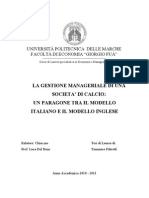 La Gestione Manageriale Di Una Società Di Calcio: Un Paragone Tra Il Modello Italiano e Il Modello Inglese