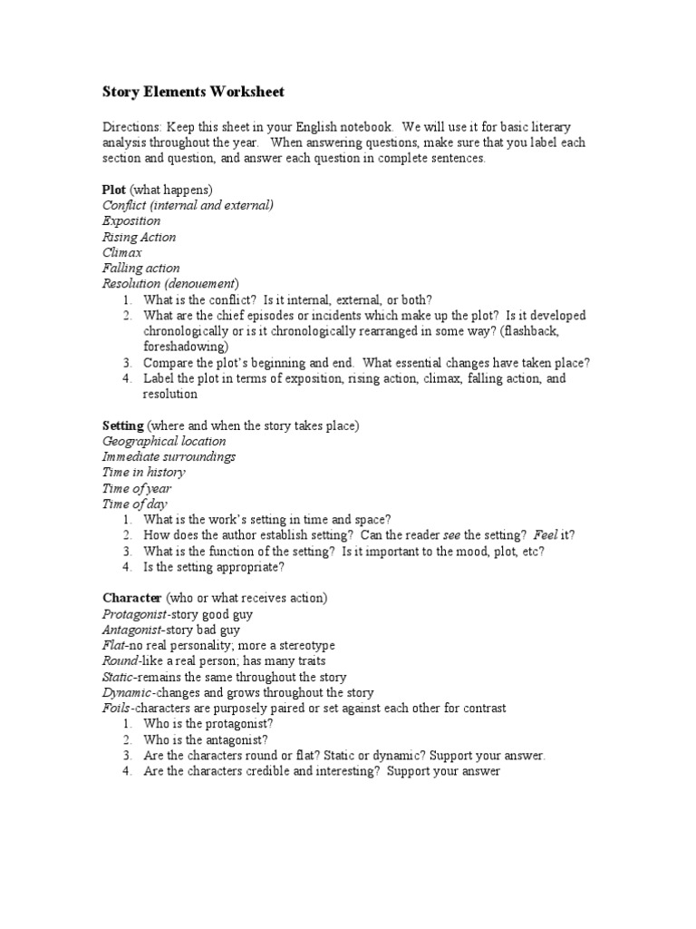worksheet Elements Of Fiction Worksheet elements of the short story worksheet plot narrative irony