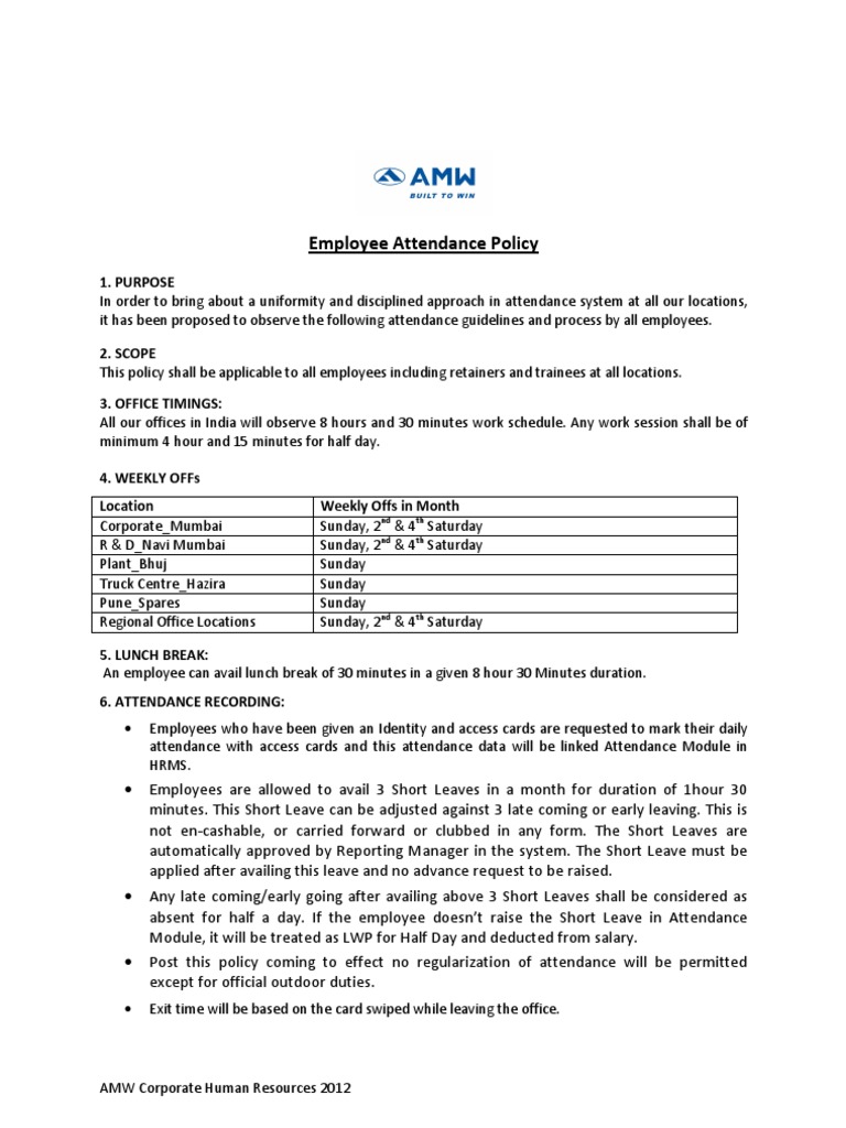 Employee Attendance Policy | PDF | Human Resource Management | Employment