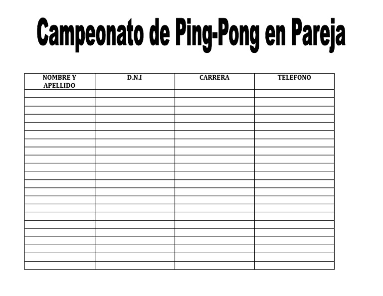 Planilla de Pingpong