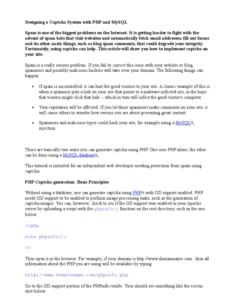 Designing A Captcha System With PHP and MySQL | PDF | Email Spam | Php
