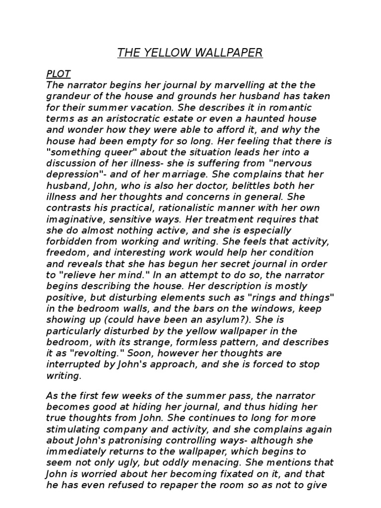 The Yellow Wallpaper Notes PDF The Yellow Wallpaper Narration