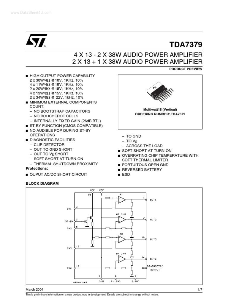 Tda 7379 Data Sheet | Amplifier | Electromagnetism