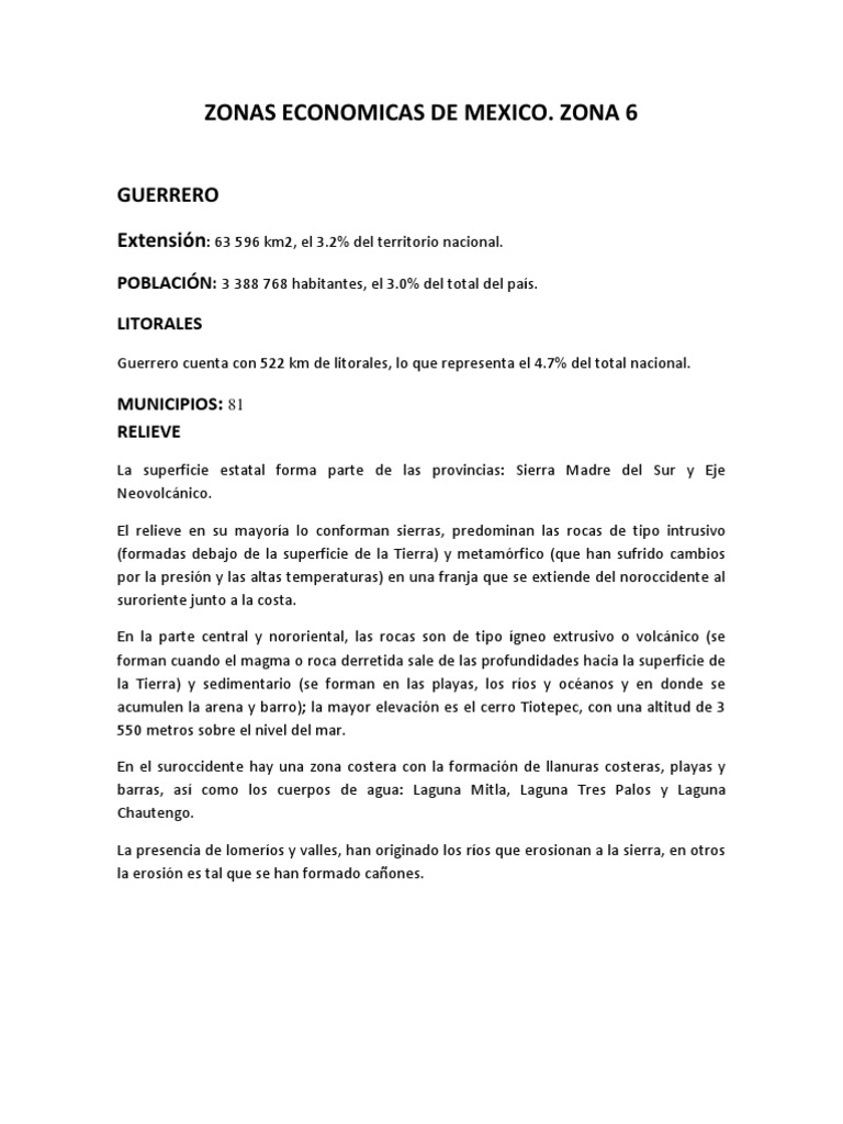 Zonas Economicas de Mexico Zona 6 | PDF | Roca (geología) | Sector ...
