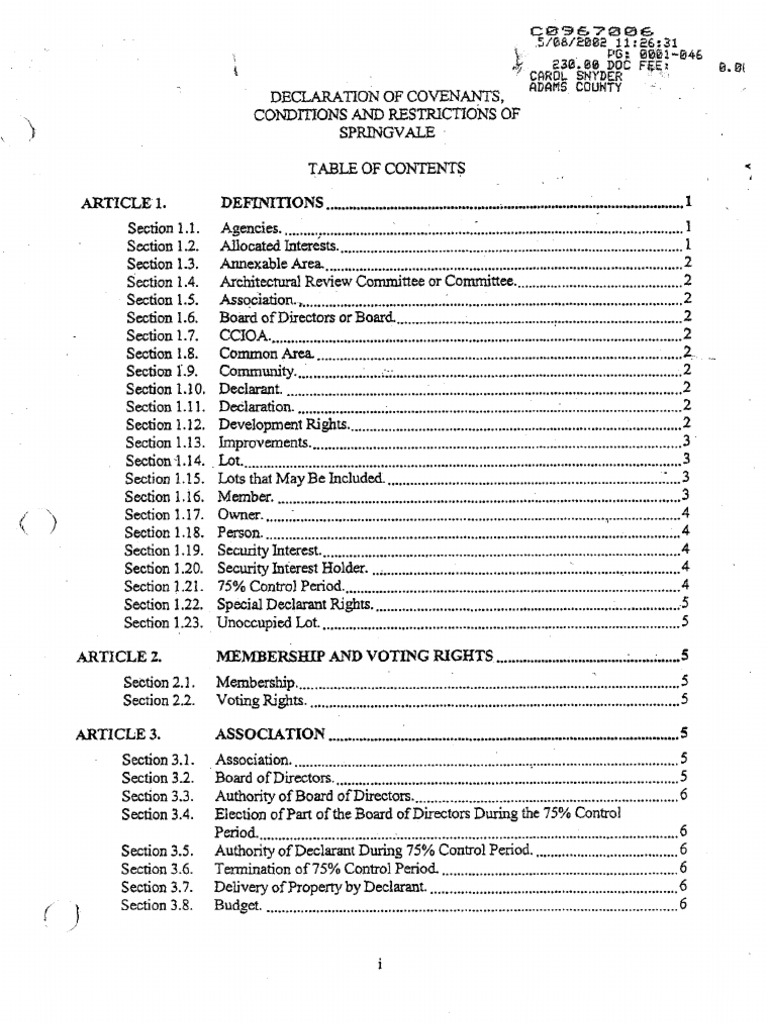 Springvale HOA Thornton Colorado Covenants Conditions and
