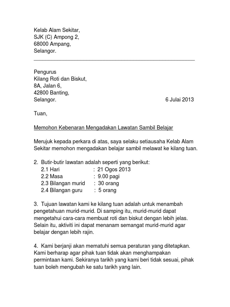 Surat Rasmi Lawatan Sambil Belajar Pdf