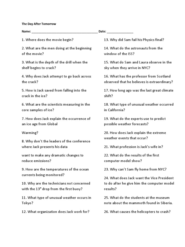 The Day After Tomorrow Worksheet | Weather | Earth & Life Sciences