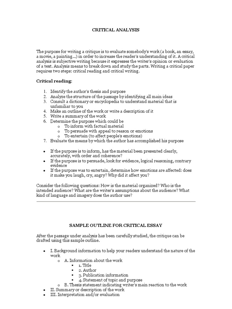 How to Write a Critical Analysis Critical Thinking Evaluation