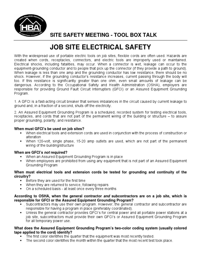 Tool Box Talk 805 Job Electrical Safety PDF Insurance Safety