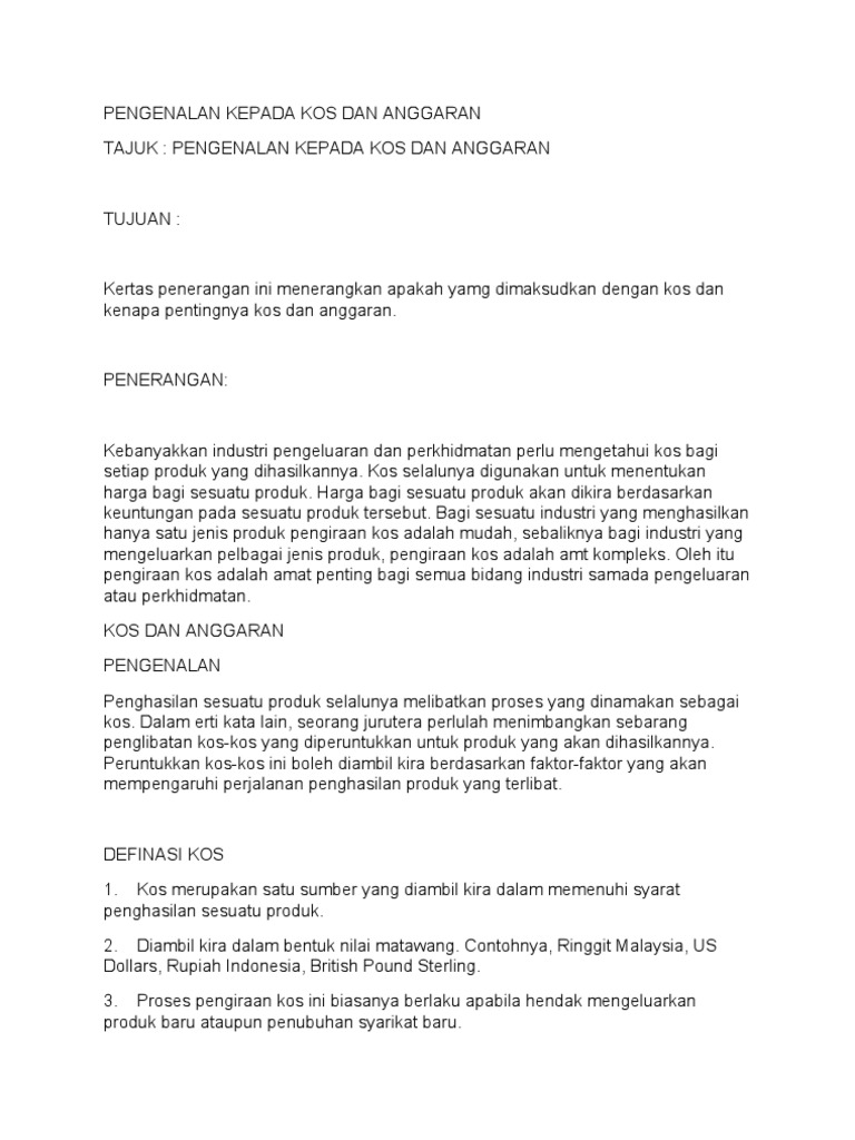 Kos Dan Anggaran Pdf