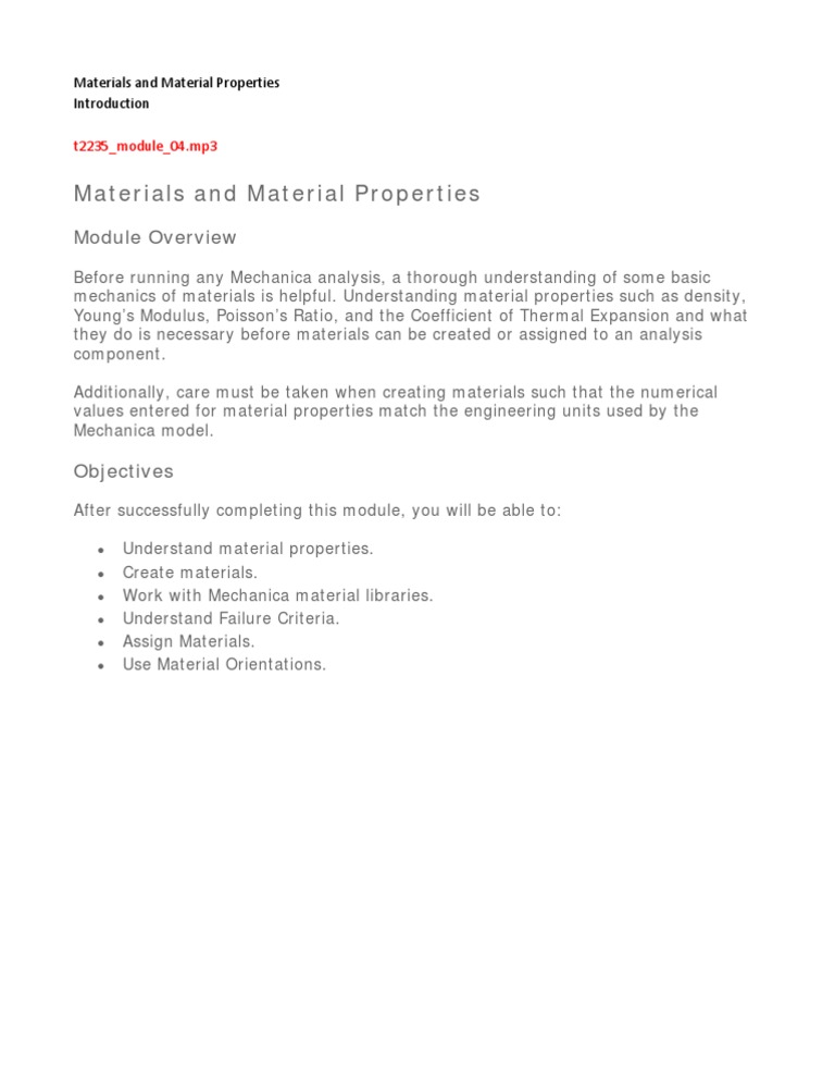 Understanding Material Properties in Mechanica | PDF