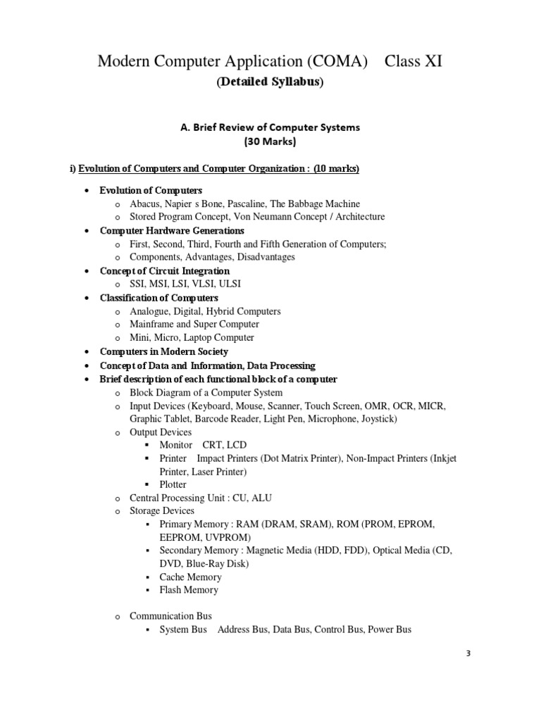 Modern Computer Application (COMA) - Class XI: (Detailed Syllabus ...