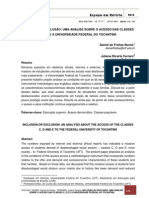 inclusão ou exclusão uma análise sobre o acesso das classes C, D e E à Universidade Federal do Tocantins