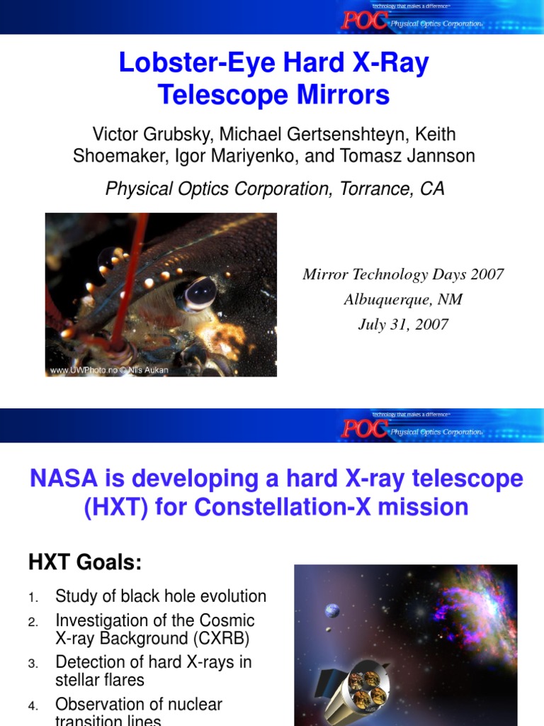 Lobster Eye Hard XRay Mirrors PDF Lens (Optics) Telescope