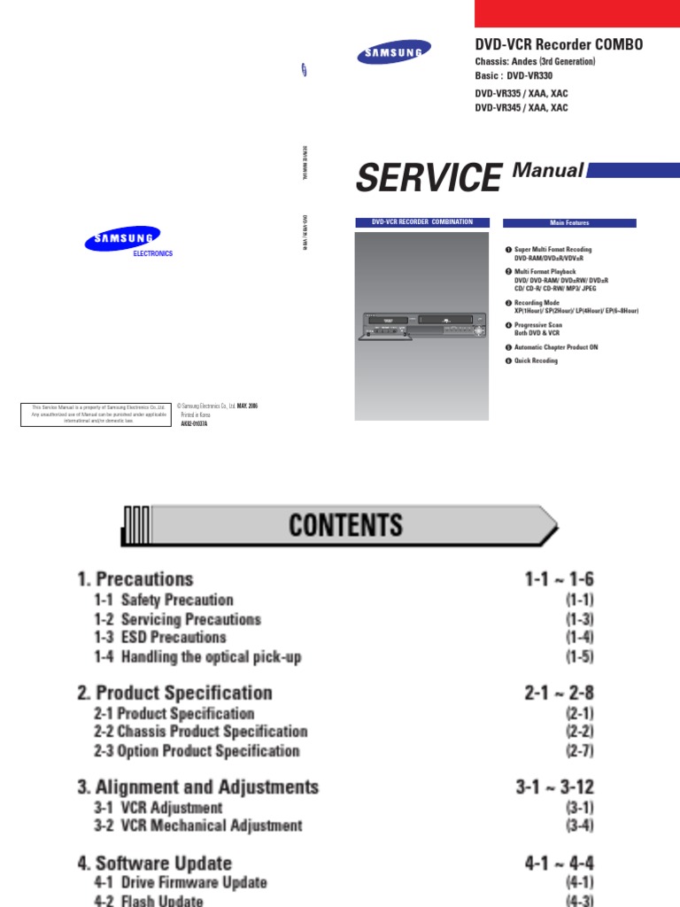Samsung Dvd-Vr330 Vr335 Vr345 Chassis Andes3rd Gen | PDF 
