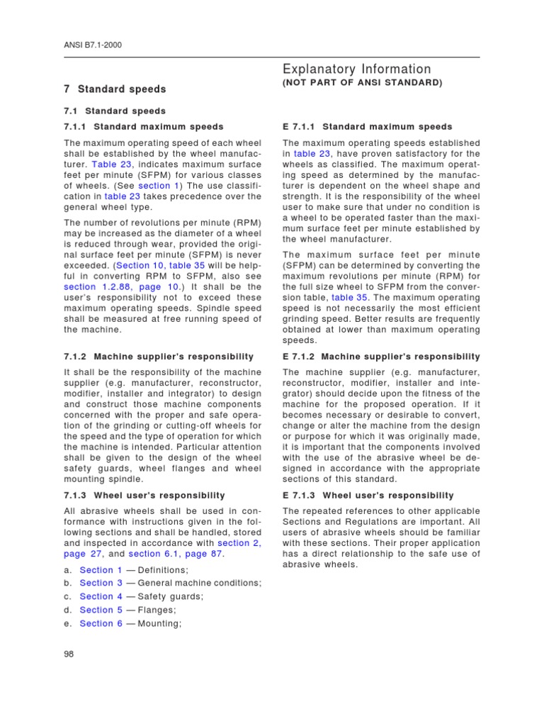 ANSI B7.1-2000 Abrasive Wheel Speeds | PDF | Technology & Engineering