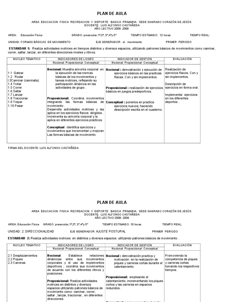 Plan de Clase | PDF | Educación primaria | Educación de la primera infancia