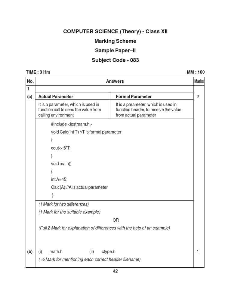 Class XII Computer Science Theory Marking Scheme | PDF | Bandwidth ...