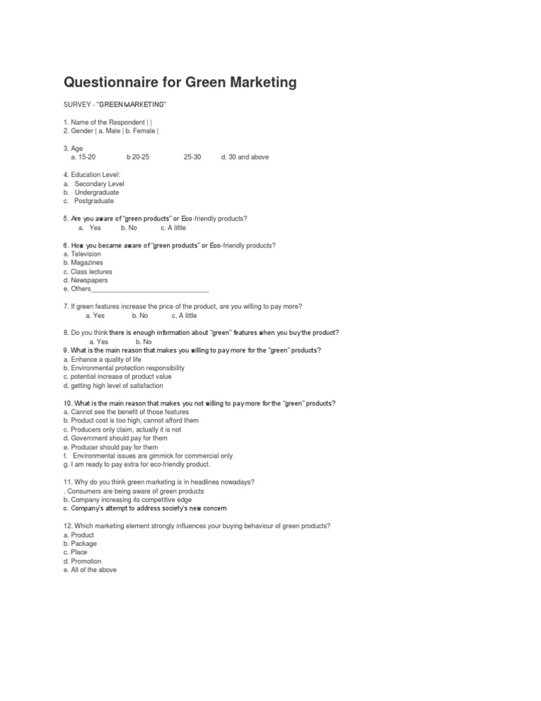 Green Marketing Awareness Questionnaire | PDF | Marketing | Microeconomics
