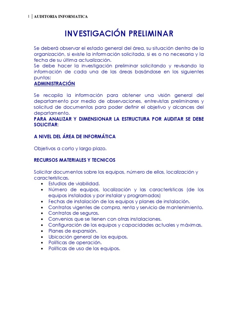 Informe Preliminar de Auditoría Informática | PDF | Planificación ...